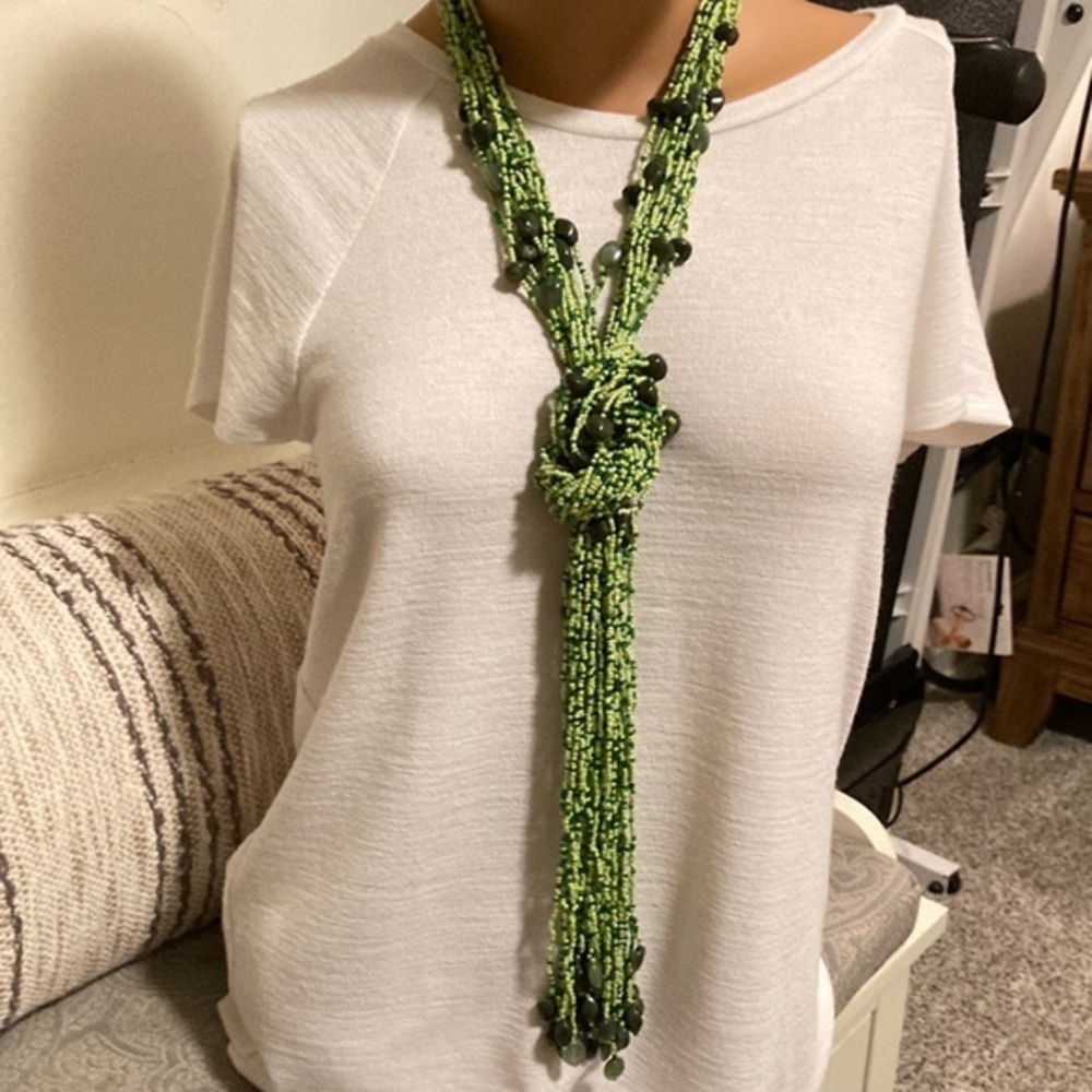 Multi colored green beaded versatile necklace/belt - image 1